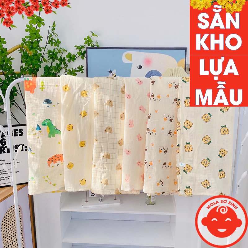 Khăn tắm xô MUSLIN cho bé SIZE TO 115x105cm 2 lớp túi lưới cao cấp đa chức năng