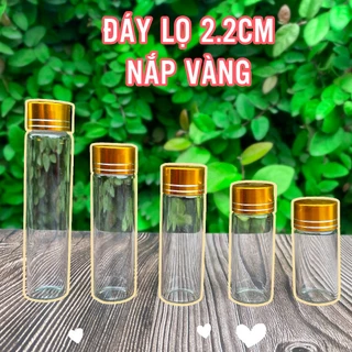 Lọ thủy tinh mini nắp vàng - Chai thủy tinh mini đáy 2,2cm kích thước 10ml 12ml 15ml 20ml 25ml nắp vàng nhỏ