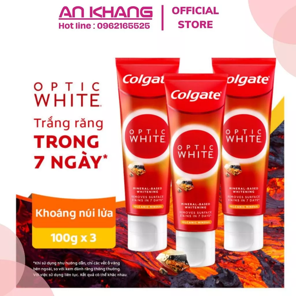 Bộ 3 Kem Đánh Răng Colgate trắng răng Optic White khoáng núi lửa Hàn Quốc 100g