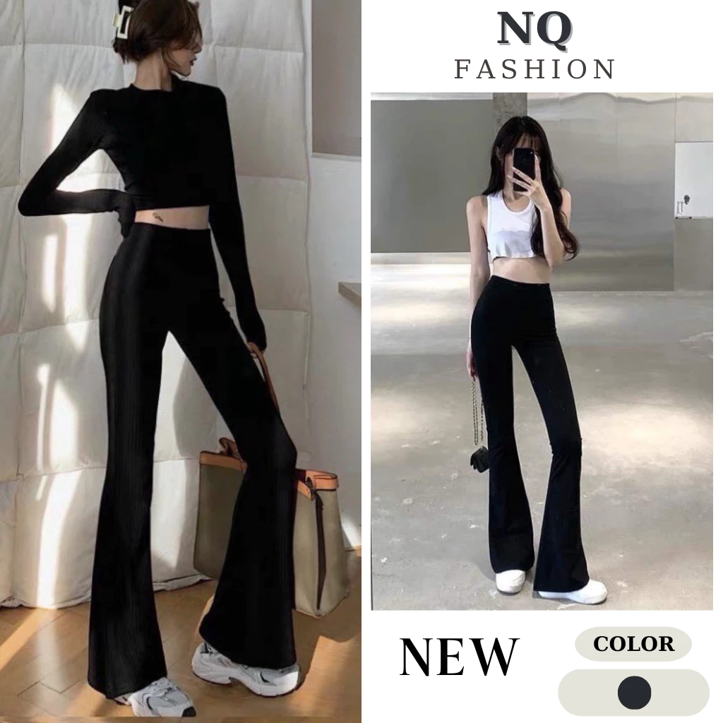 Quần ống loe nữ cạp cao co giãn form đẹp legging bigsize vải Cotton dày dặn kiểu ôm ống loe công sở đi học đi làm M88