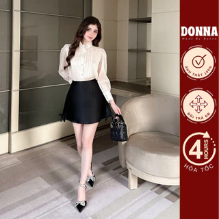 DONNA - Chân váy đen Taffa chữ A phối nơ có lót quần bên trong