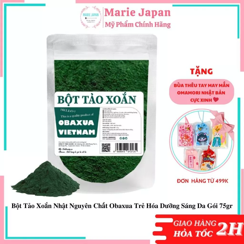 Bột Tảo Xoắn Nhật Nguyên Chất Obaxua Trẻ Hóa Dưỡng Sáng Da Gói 75gr