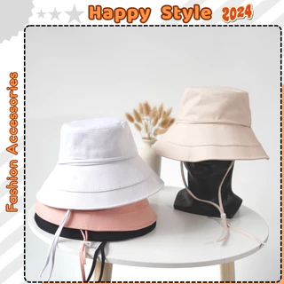 Mũ BUCKET vành rộng Nón tai bèo trơn kèm dây basic chống nắng, tia UV unisex nam nữ N124 - Happy Style