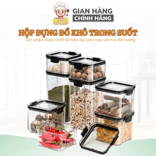 Hộp Nhựa Trong Suốt Đựng Đồ Khô, Hộp Nhựa Bảo Quản Thực Phẩm Có Nắp Cài Chống Ẩm Mốc, Sang Trọng