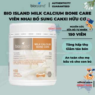 Viên nhai Canxi sữa hữu cơ tự nhiên cho bầu, bú, người lớn Bio Island Milk Calcium Bone Care 150 Viên Nhai D3 K2 Canxi