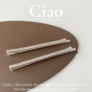 [HOẢ TỐC 1H] Set 2 kẹp tóc kim loại thiết kế đính đá lấp lánh Livi Ciao