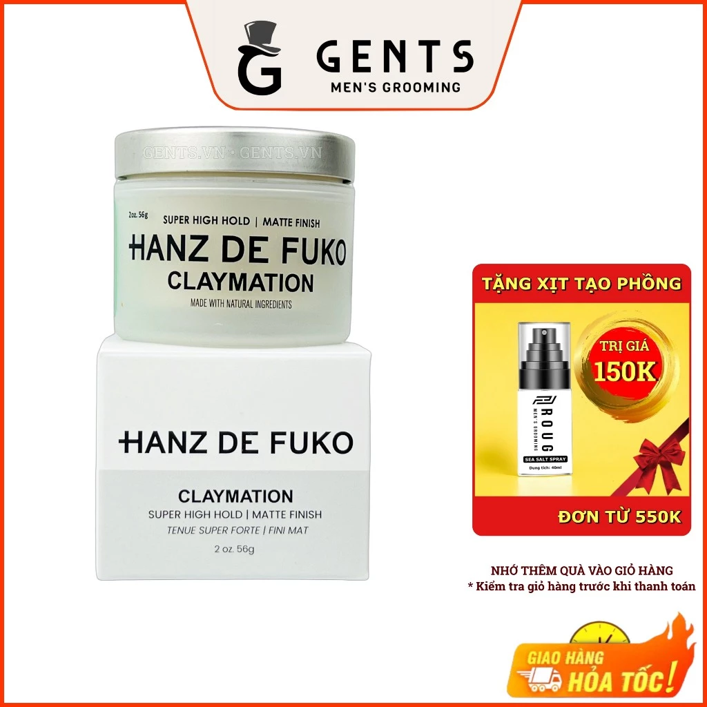 Sáp vuốt tóc nam Hanz de Fuko Claymation 56g chính hãng