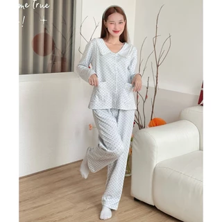 Bộ Đồ Ngủ Tay Dài Vải Nỉ/ Cotton trần bông Dễ Thương Cho Nữ[Ảnh thật]