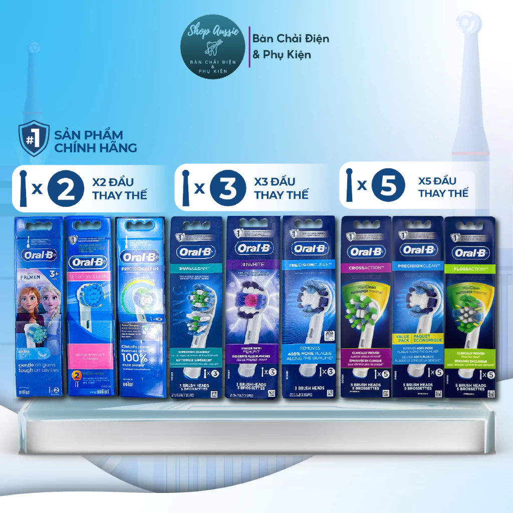 Đầu Bàn Chải Điện Oral-B Braun Cho Người Lớn - Nhiều Loại Đầu Thay Thế Oral-B Cross Action, Gum Care, 3DWhite, Sensitive