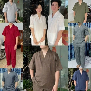 CÓ BIGSIZE 3XL Bộ đồ lam cổ thiền phom rộng linen unisex nam nữ mặc được