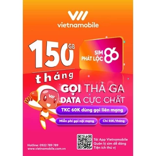 Sim 4G Vietnamobile miễn phí vào mạng 5gb/ngày- 150gb/tháng & 60k để gọi điện