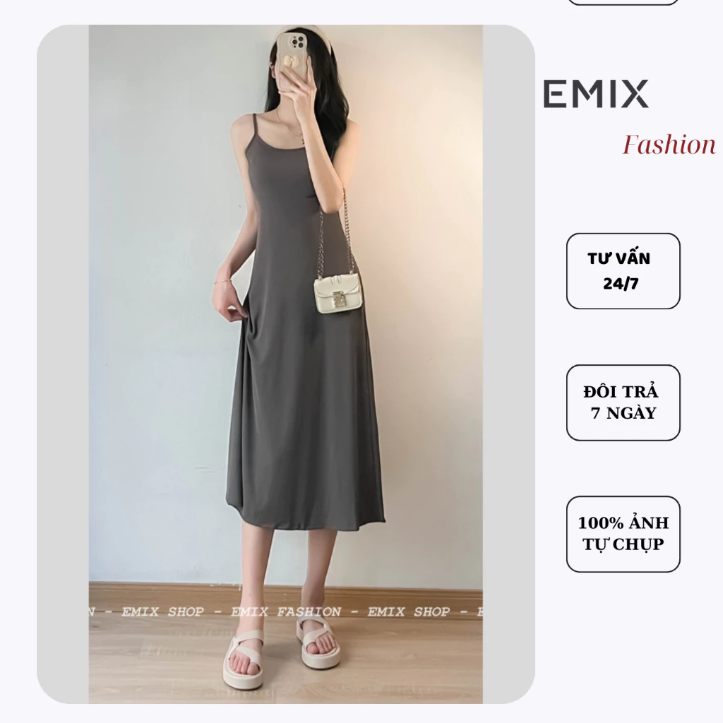 ( Ảnh thật ) Váy thun lạnh maxi 2 dây dáng dài EMIX freesize dưới 55kg VayHAIDAy255/P0K32