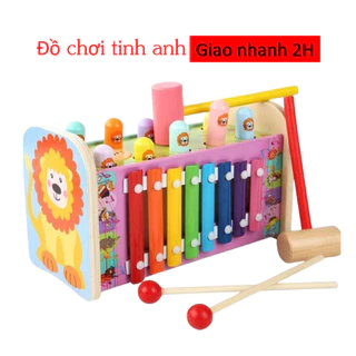 Đập chuột kết hợp đàn và tìm đường đa năng hình sư tử 3in1 và 7in1 - Đồ chơi gỗ cho bé