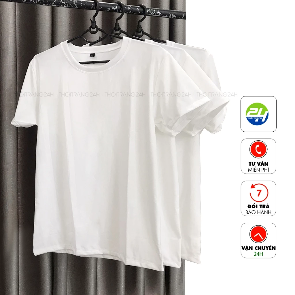 Top Áo Thun Trắng Trơn Cổ Tròn THOITRANG24H Form Xuông Dùng Được Cho Cả Nam Nữ Vải Dày Mịn Đủ Size