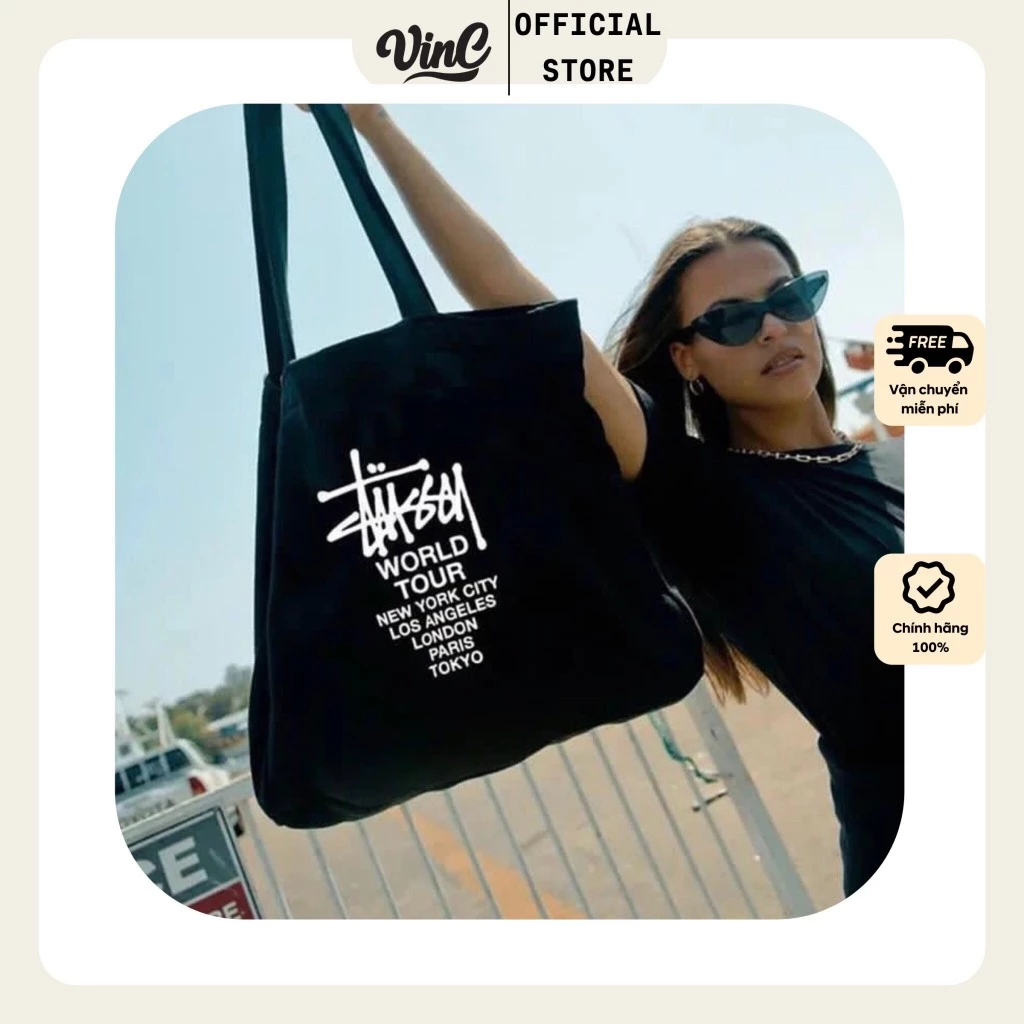 Túi Tote Stussy City Tour unisex nam nữ - CÓ SẴN - size 46x60cm