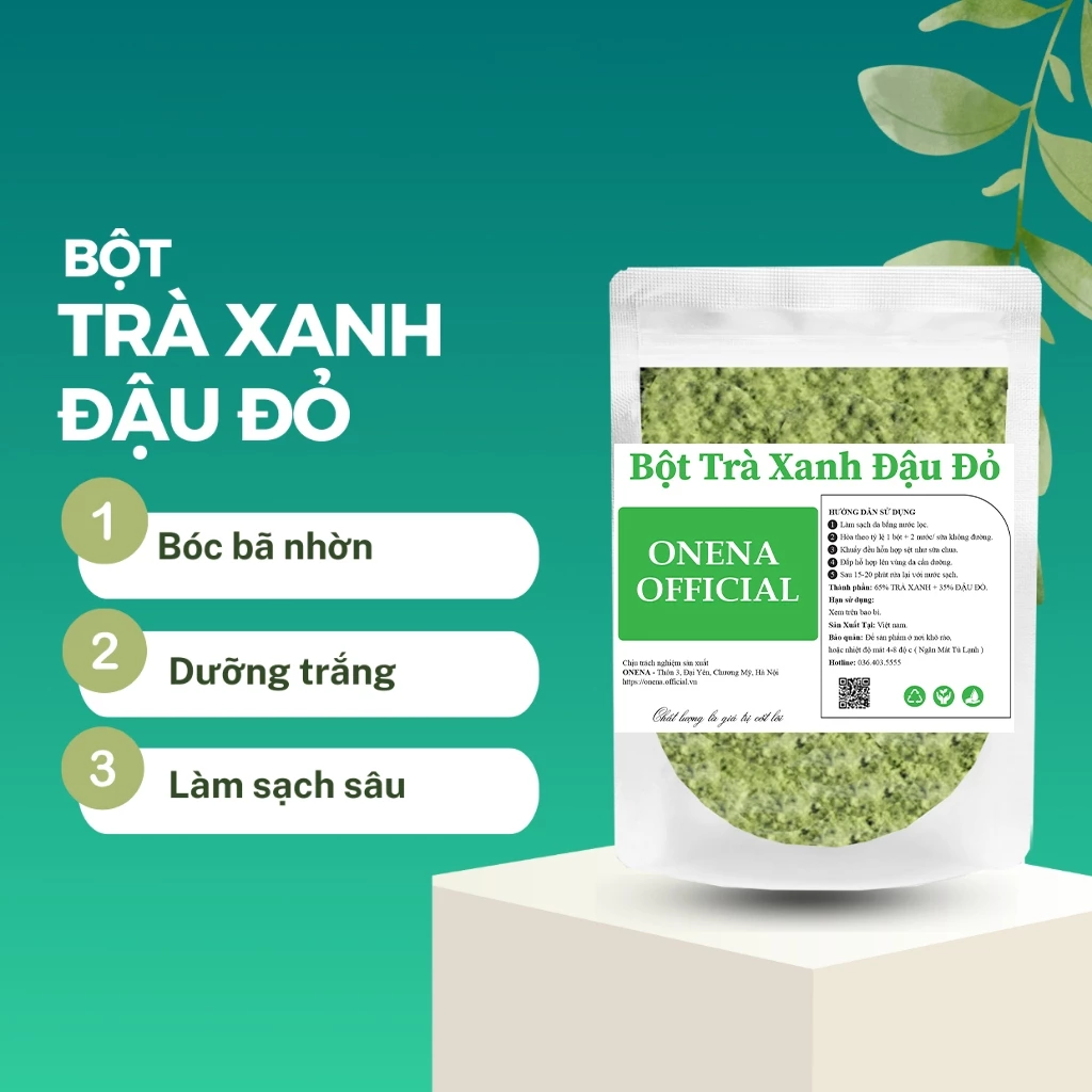 Bột trà xanh đậu đỏ nguyên chất 100% dưỡng trắng da Organic - ONENA