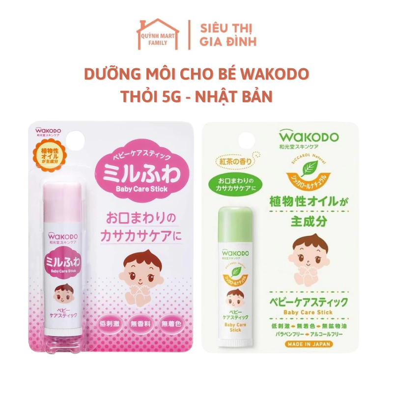 Dưỡng môi cho bé Wakodo thỏi 5g - Nhật Bản