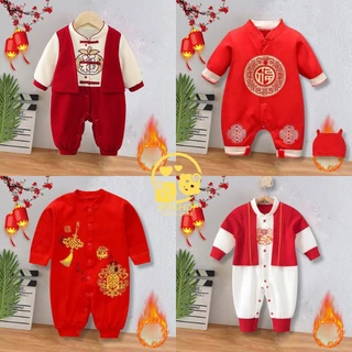 Bodysuit cho bé Tết Tài Lộc chất Cotton họa tiết dễ thương, Bộ thu đông cho bé gái bé trai, Mẫu quần áo sơ sinh 0-12M