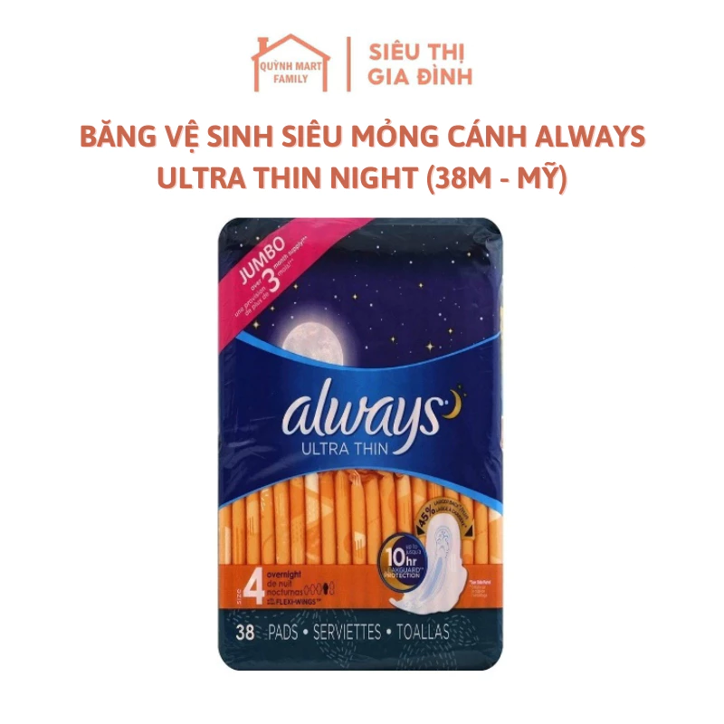 Băng vệ sinh siêu mỏng cánh Always Ultra Thin Night (38m - Mỹ)