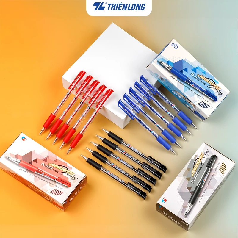 Combo 5/10/20 Bút bi Thiên Long TL-025 ngòi 0.8mm mực/xanh/đỏ đen có tấm đệm mềm giúp cầm êm tay và giảm trơn khi viết