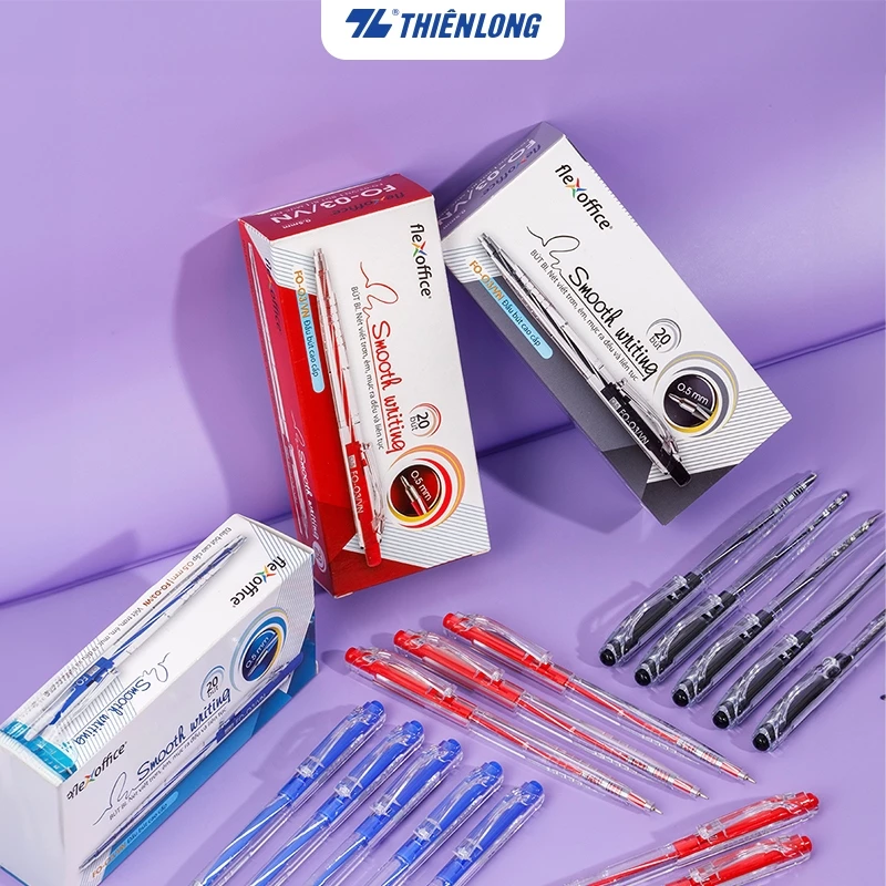 Combo 5/10/20 Bút bi Thiên Long FO-03 ngòi 0.5mm mực xanh/đỏ/đen cấu tạo 3 cạnh, mực không độc hại tiêu chuẩn quốc tế
