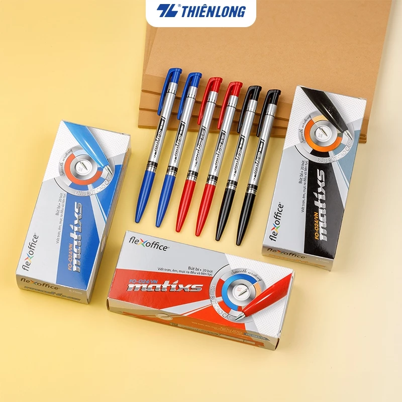 Combo 5/10/20 Bút bi Thiên Long FO-024 ngòi 0.7mm mực xanh/đỏ/đen hệ dầu, đạt tiêu chuẩn an toàn Châu Âu