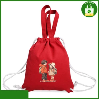 Túi dây rút đeo vai có quai xách vải canvas cao cấp màu Đỏ đựng đồ cá nhân