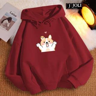 Áo Hoodie Corgi Nam Nữ By JOLI Unisex Chất Nỉ Lót Bông Mũ 2 Lớp Form Rộng