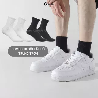 Combo 10 đôi tất vớ nam nữ cổ trung trơn màu GOMTAT chất liệu cotton cao cấp, thiết kế thoáng khí -GOM-KLB-TRONLUNG-CB10