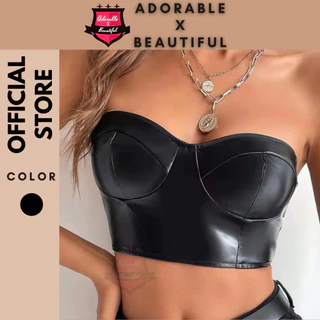 [Ảnh Thật] Áo Ống Da PU Form Rộng Đen Sexy,  Áo Quây Tube Croptop Cúp Ngực Size Lớn Gài Sau [AdorablexBeautiful]