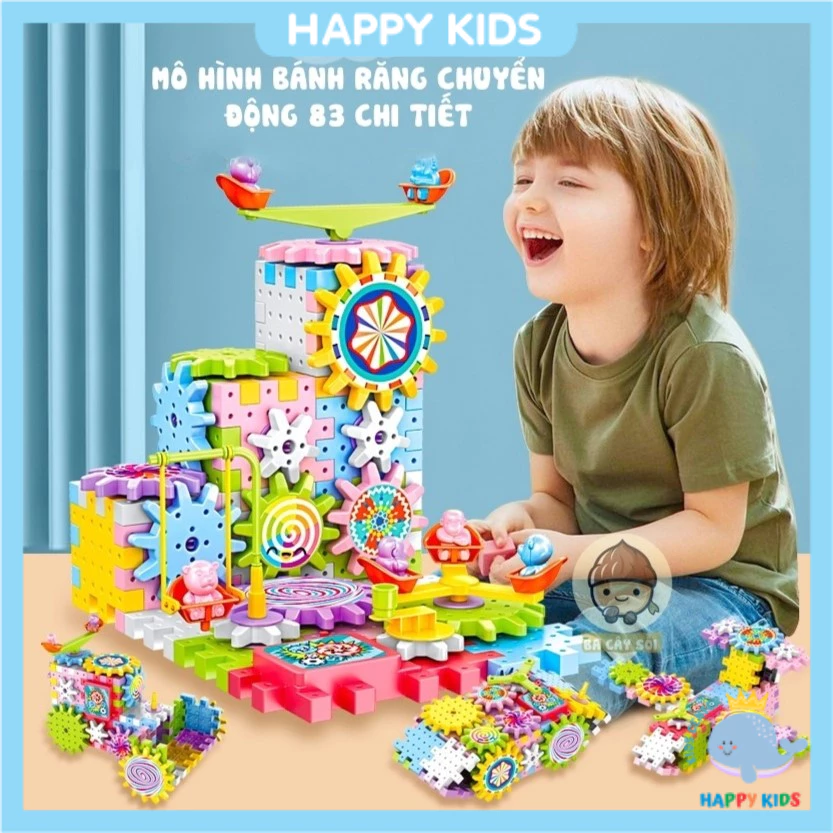 [CTKM] Đồ chơi lắp ghép bánh răng xoay HAPPY KIDS, Bộ xếp hình bánh răng có thể xoay hoạt động cho bé HappyKids