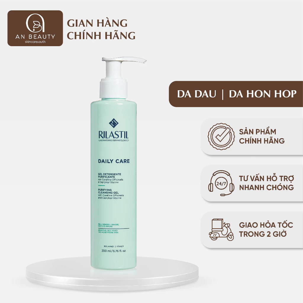 Gel Rửa Mặt RILASTIL Dành Cho Da Dầu, Da Hỗn Hợp DAILY CARE PURIFYING CLEANSING GEL 200ML