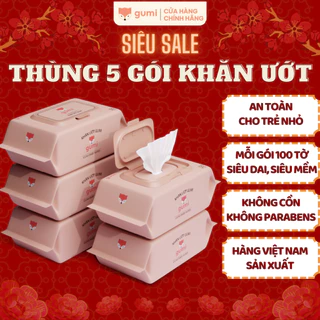 THÙNG 5 GÓI KHĂN ƯỚT - Không cồn - Không parabens - Cực kì an toàn cho mọi người kể cả trẻ nhỏ, trẻ sơ sinh