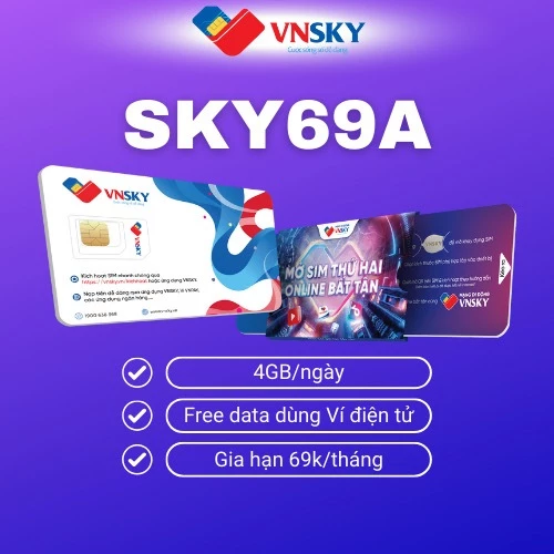 [Miễn phí tháng đầu] Sim VNSKY SKY69A SKY77  - 4GB/ngày tốc độ cao, không giới hạn data hệ sinh thái VNPAY mobifone