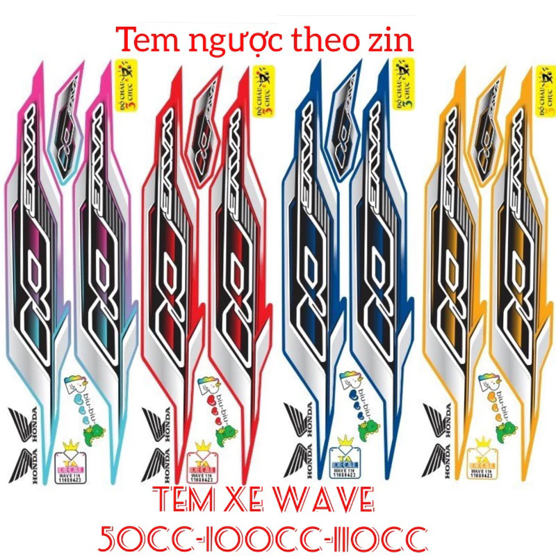 (Nhiều màu)Tem xe WAVE 110 ALPHA(đời 2017-2022)tem theo zin mẫu ngựợc mới tem chống nước chống phai màu