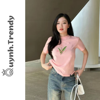 Áo Thun Nữ Baby Tee Ôm Tulip Borip Co Dãn Ôm Body Cổ Tròn Tay Ngắn Dáng Dài Họa Tiết Quynh Trendy BBT01