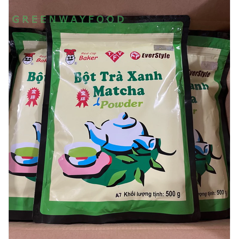 Bột trà xanh Matcha Đài Loan mũ đỏ chính hãng EverStyle túi 500g