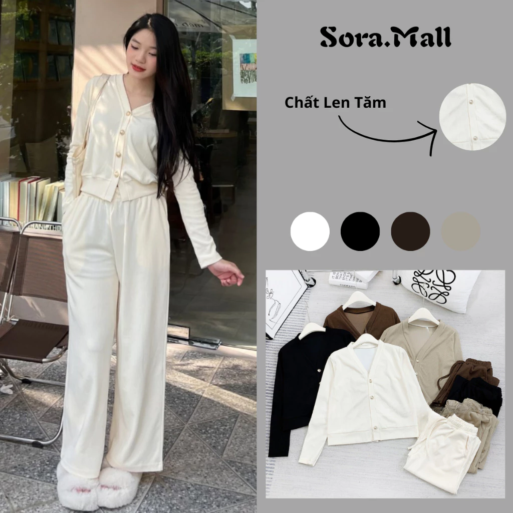 Set Bộ Nữ Bigsize Sora.Mall,Set Nữ Bigsize Áo Cổ V Kèm Quần Culottes Chất Liệu Nỉ Tăm Dày Dặn 114