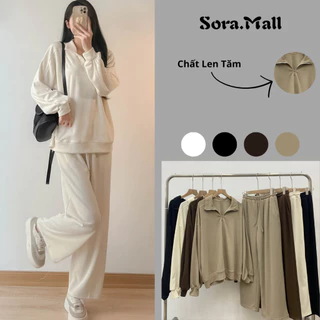 Set Bộ Thu Đông Nữ Bigisze Sora.Mall, Set Nữ Bộ Áo Cổ Khóa Kèm Quần Culottes Chất Liệu Nỉ Tăm 122