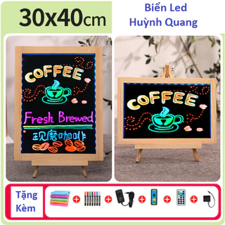 ( Kho Sỉ ) Biển Led Huỳnh Quang khung gỗ kt 30 x 40cm ( Tặng full phụ kiện )