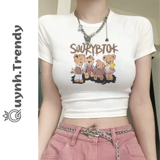 Áo Croptop Ôm Body Nữ SooRy Cổ Tròn Tay Ngắn, Áo Thun Croptop Kiểu Sexy In Họa Tiết Quynh Trendy A33