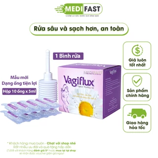 Bình rửa vệ sinh phụ nữ Vagiflux Mới - 1 bình rửa và 10 ống x 5ml, giúp vệ sinh cô bé sạch khuẩn, hết dịch nhầy, khô rát