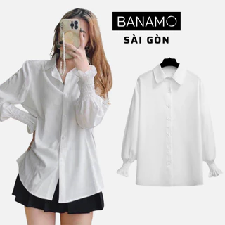 Áo sơ mi trắng tay chun nữ cá tính thời trang Banamo Fashion 3912