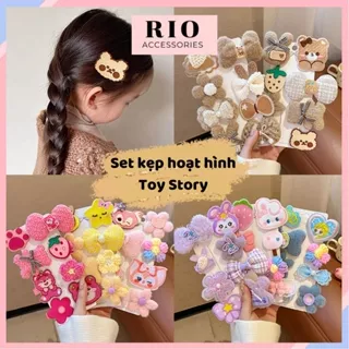 Set 8 kẹp tóc vải cao cấp hình gấu Lotso hoạt hình Toy Story nhiều mẫu siêu xinh cho bé SK3