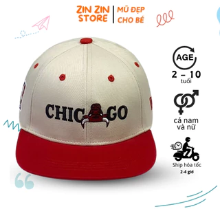 Mũ lưỡi trai Snapback trẻ em Chicago Bull màu đỏ be, nón kết bé trai và gái từ 2-10 tuổi chơi tết du xuân 2024 siêu xinh