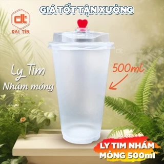 SET 50 Ly Tim Nhám Mỏng 500ml Kèm Nắp Tim Mỏng, Ly Cà Phê Trà sữa