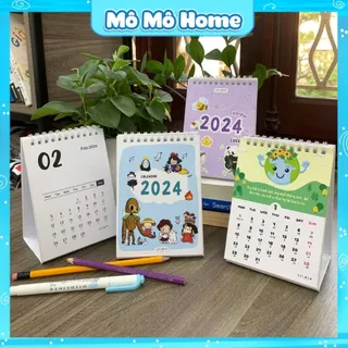 Lịch để bàn 2024 có lịch âm mini kèm ghi chú Calendar nhiều mẫu Cute Mô Mô Home