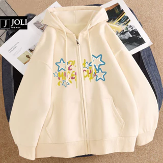 Áo Hoodie Zip, Áo Khoác Nam Nữ Unisex By JOLI Mã Star Chất Nỉ Bông Form Rộng Mũ 2 Lớp