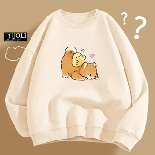 Áo Sweater Puppy And Duck Nam Nữ By JOLI Unisex Chất Nỉ Lót Bông Mũ 2 Lớp Form Rộng