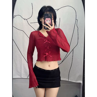 Áo thun lưới croptop phối nơ Vivistore